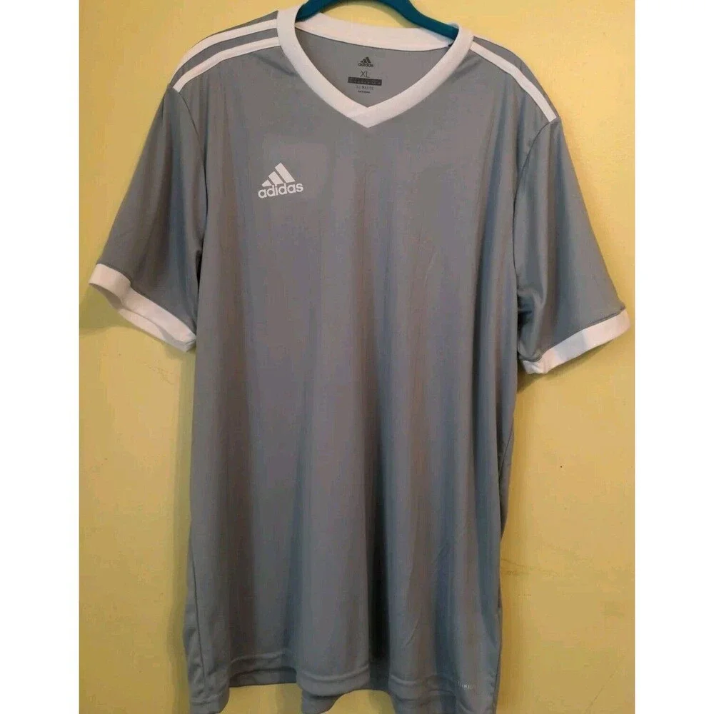 Adidas Climalite Soccer Style 3 Stripe Shirt Jersey Men's Size XL Grey Pinstripe